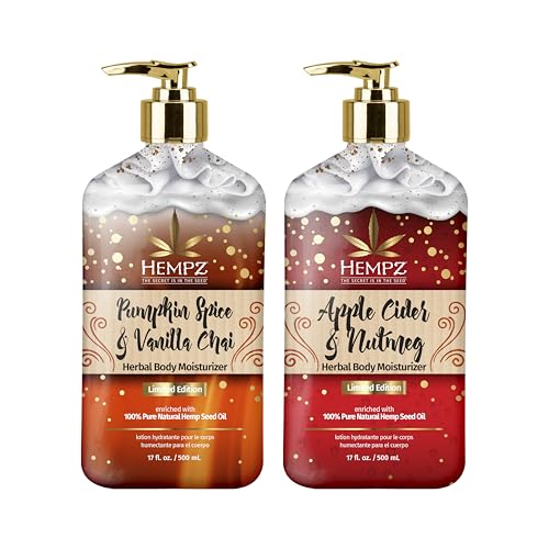 Hempz Limited Edition 17 oz Apple Cider & Nutmeg and Pumpkin Spice & Vanilla Chai Fall Body Lotions - Hydrating Moisturizers for Dry or Sensitive Skin