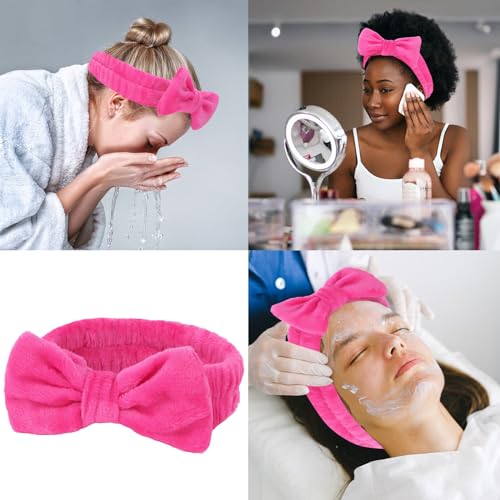 CIEHER 8 Pcs Spa Headbands - 1 White + 7 Pink, Microfiber Hairbands for Bachelorette Party Favors, Bridal Shower Decorations, Skincare Makeup Headbands for Girls, Women's Accessory