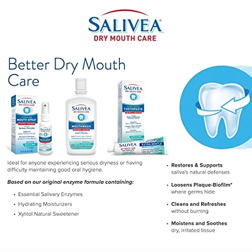 SALIVEA Dry Mouth Toothpaste - Soothing Mint Toothpaste with Natural Salivary Enzymes - Gentle Toothpaste to Aid Dry Mouth Care - Natural, Paraben Free Dry Mouth Toothpaste - Mint Flavor (4.3 oz Tube)