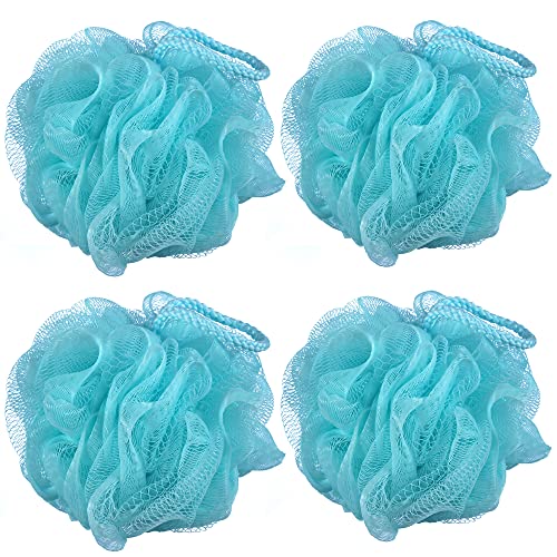 iboodi 60g/pcs Mesh Bath Pouf Shower Loofahs Shower Puff Pack of 4 (Blue)