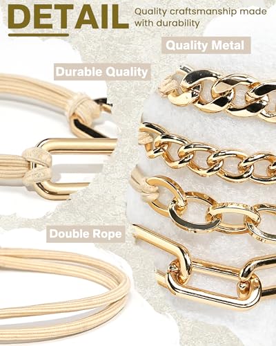 Hair Ties No Damage Gold Bracelet Hair Accessories, 8Pcs Practical Elastic Cute Hair Bands, Fashion Jewelry Ponytail Holders for Women, Thin or Thick Hair (8 Pack-Gold)