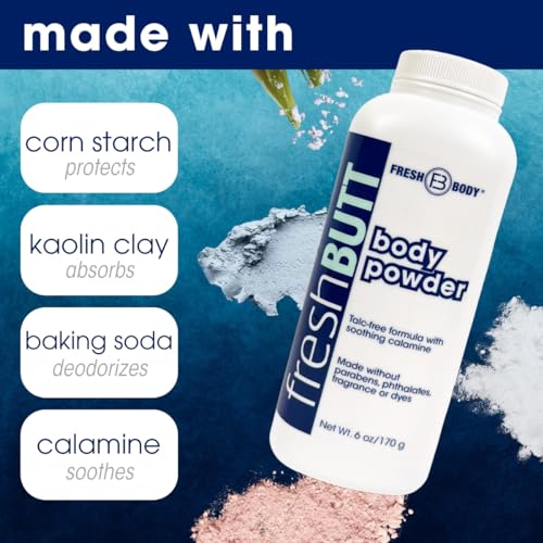 Fresh Body FB Butt Body Powder for Women & Men - Anti-Chafing, Anti-Itch, Odor & Sweat Absorbing + Calamine - Friction Fighting, Talc-Free, Unscented, 6oz