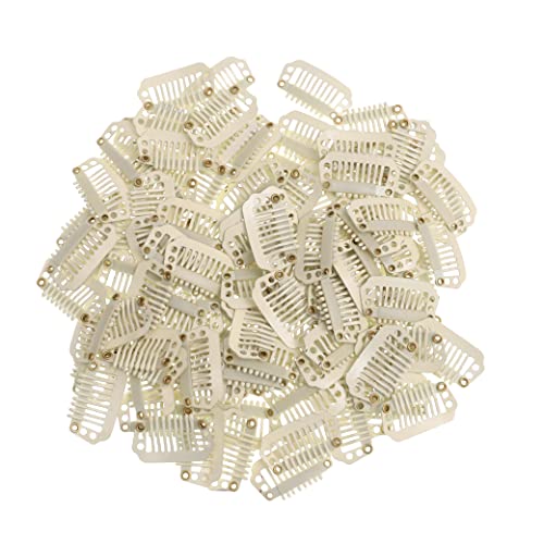 MICMART 100 Pcs Snap Clips U Shape Metal Teeth Clips With Soft Silicone Rubber DIY Comb Single Clip for Making Wig Caps Cloth Accessories Tools Hair Extensions Weft Weave Hairpieces (28mm 8-Teeth,