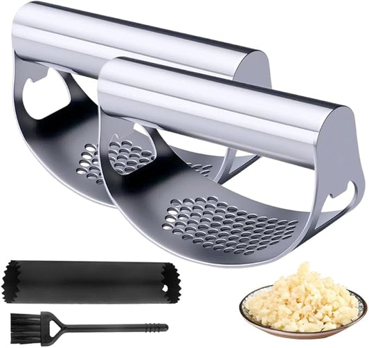2025 New Stainless Steel Garlic Presser, Portable Manual Stainless Steel Garlic Press for Home Kitchen Utensils, Upgrade Rocker Crusher Masher with Garlic Peeling (2)