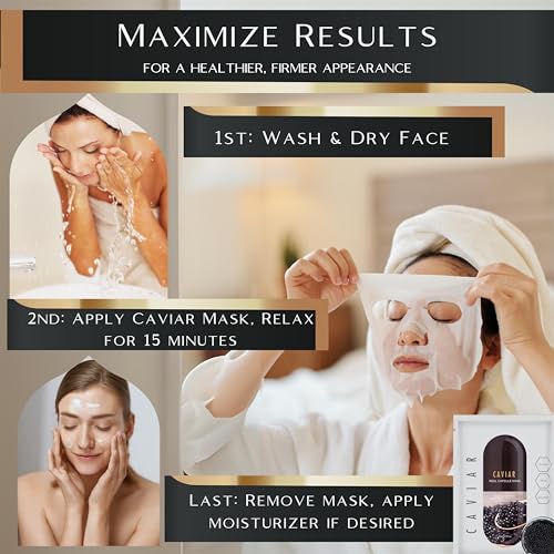 Korean Facial Sheet Masks - Unscented Caviar Essence Spa Masks Packed w/Omega-3s - Nourish, Revitalize & Hydrate Your Skin - Suitable for All Skin Types (8 Pack)