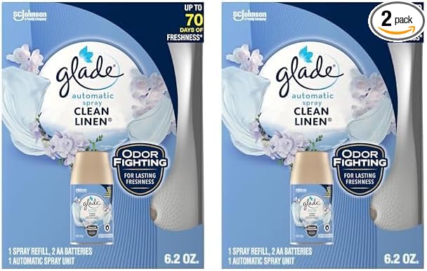 Glade Automatic Spray Refill and Holder Kit, Air Freshener for Home and Bathroom, Clean Linen, 6.2 Oz (Pack of 2)