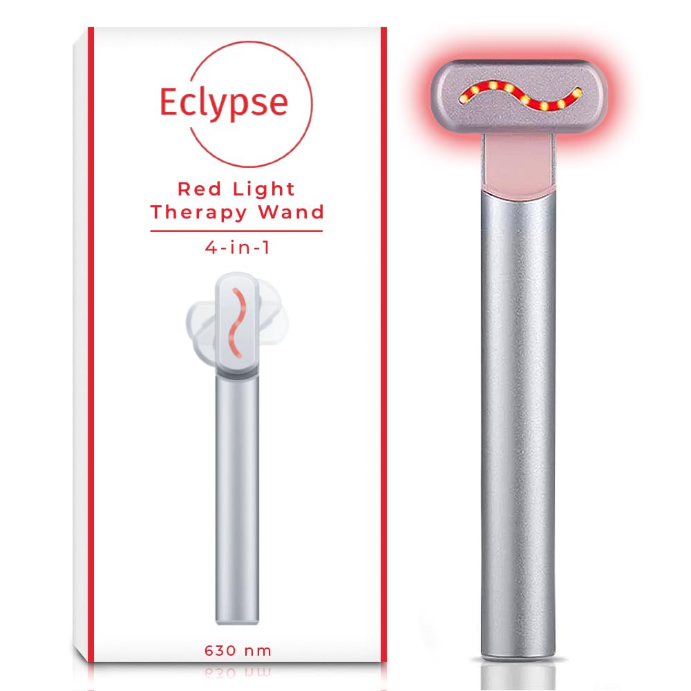 Eclypse Therapy Red Light Therapy for Face, 4-in-1 Rejuvenation Wand: Skin Tightening Massager, Anti-Aging & Wrinkle Reduction, Face & Neck Care Tool (Stellar Silver)