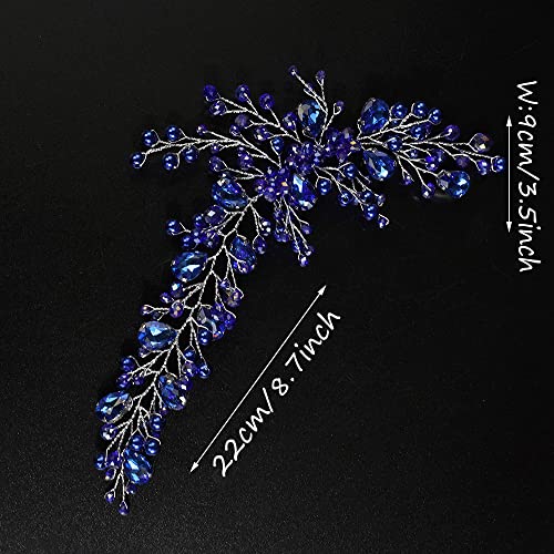 JWICOS Bride Wedding Hair Vine Pearl Bridal Hair Piece Crystal Wedding Hair Accessories Long Headband for Women and Girls (blue)
