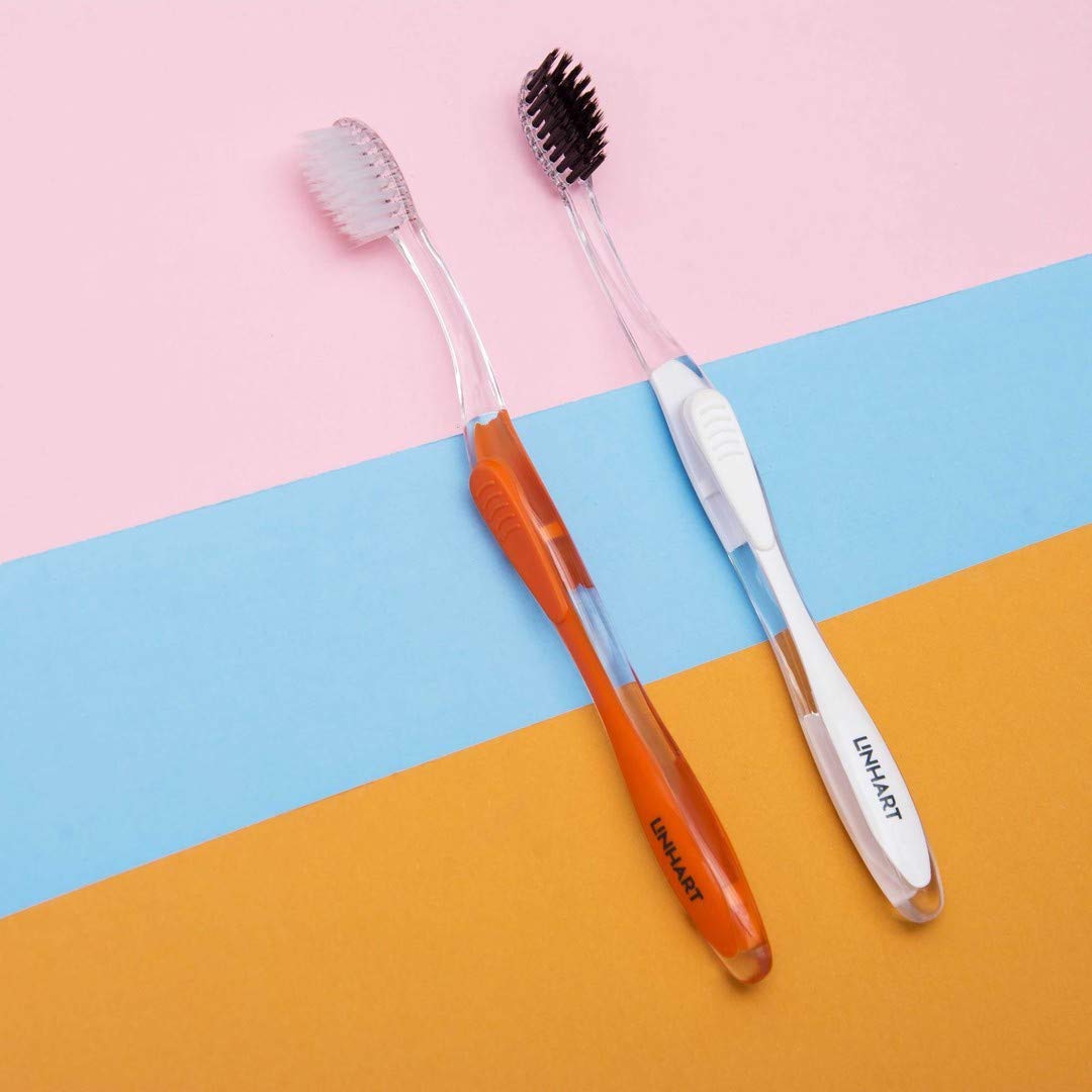 LINHART Extra Soft Toothbrush – Teeth Whitening Toothbrush (2 Pack, Orange and White)