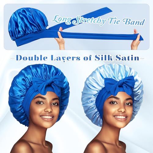 vidsel Bonnet with Tie Band Satin Bonnet Silk Bonnet for Sleeping Women, Silk Hair Bonnet Reversible Double Layer Sleep Cap Bonnet for Curly Hair Braids