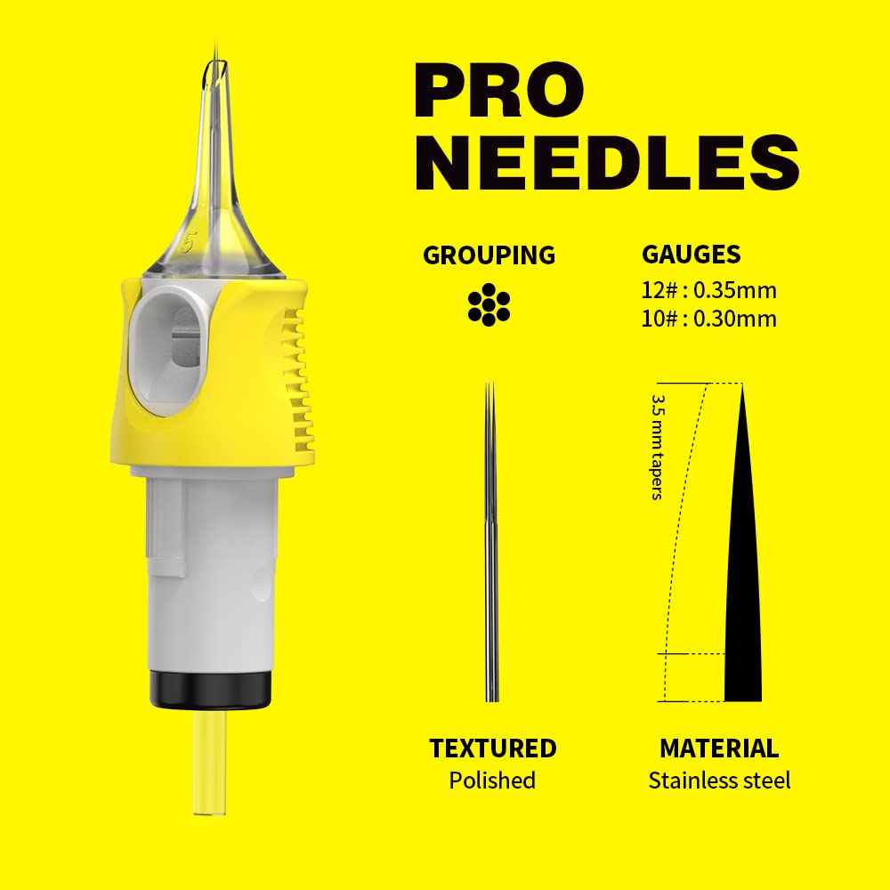 Hawink 9RL Tattoo Needles Cartridge #12 Standard 9 Round Liner X-Taper 16PCS with Membrane Professional Disposable Finger Ledge Cartridges EN05S-FG-16-1209RL