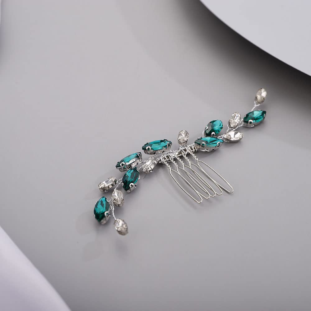 Chargances Bridal Rhinestone Hair Comb Wedding Green Crystal Hair Vine Comb Vintage Handmade Hair Accessories for Bridesmaid Prom Flower Girls (Malachite green)