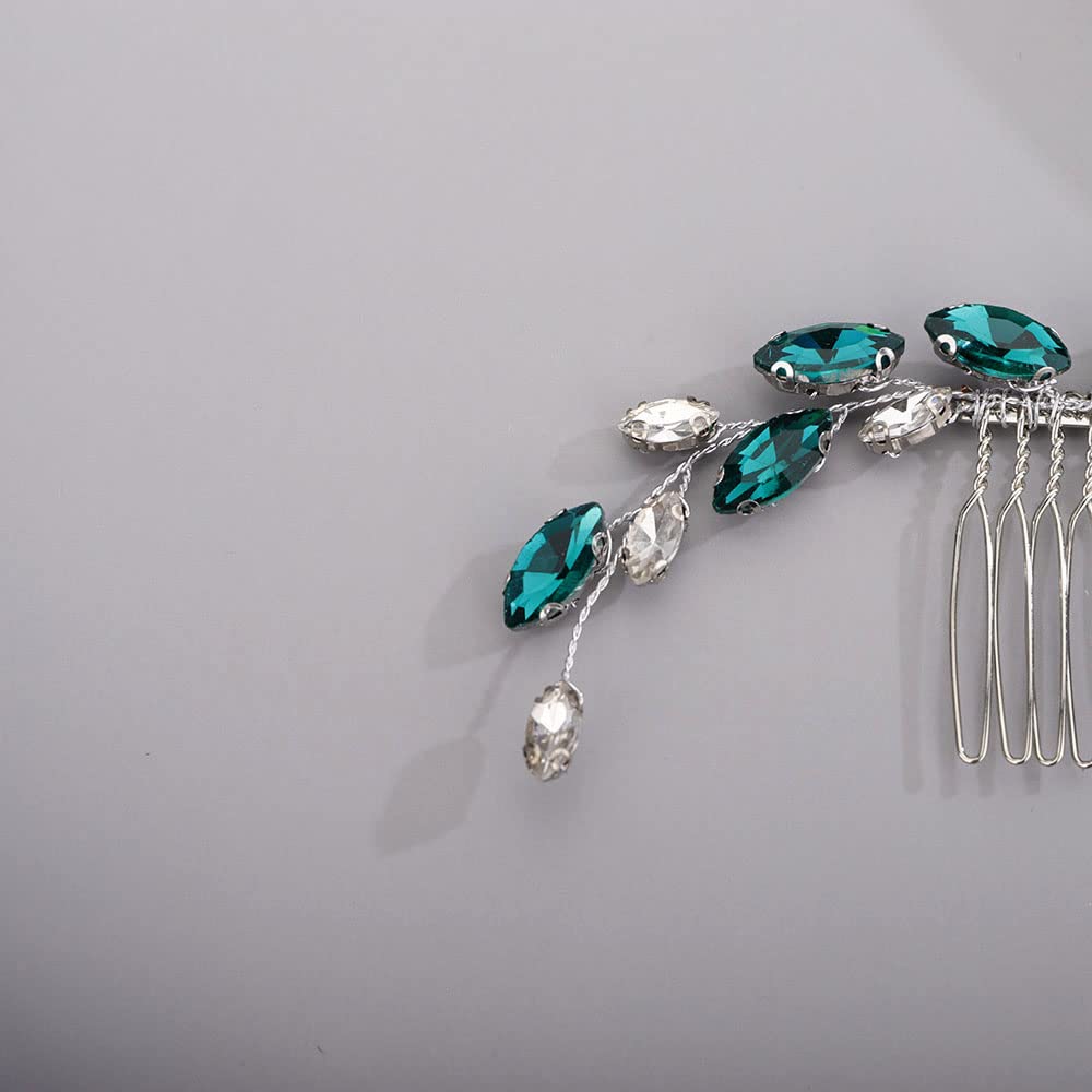 Chargances Bridal Rhinestone Hair Comb Wedding Green Crystal Hair Vine Comb Vintage Handmade Hair Accessories for Bridesmaid Prom Flower Girls (Malachite green)