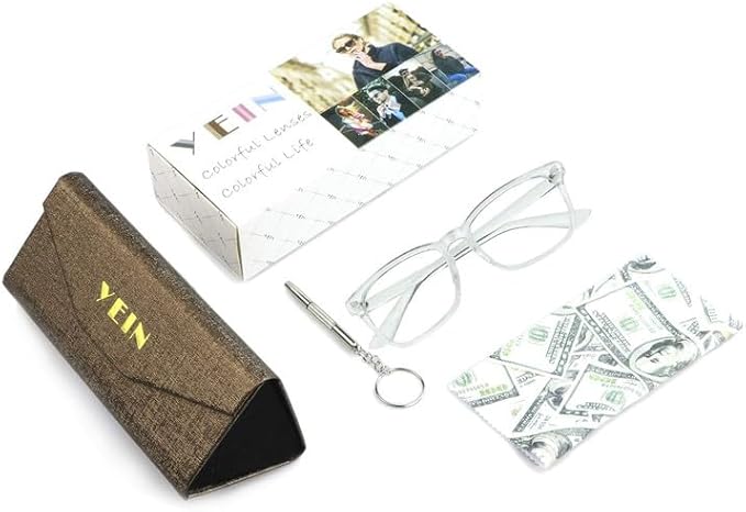 YEIN Bifocal Reading Glasses with Blue Light Blocking Lenses, Bifocal Reader for Women and Men, Vintage Square frame with Spring Hinge (+0.00/+1.50 magnification)