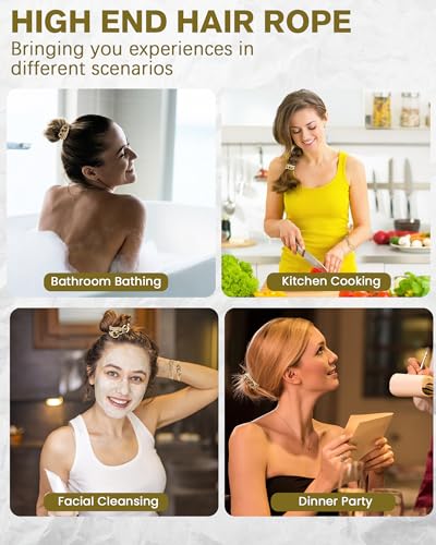 Hair Ties No Damage Gold Bracelet Hair Accessories, 8Pcs Practical Elastic Cute Hair Bands, Fashion Jewelry Ponytail Holders for Women, Thin or Thick Hair (8 Pack-Gold)