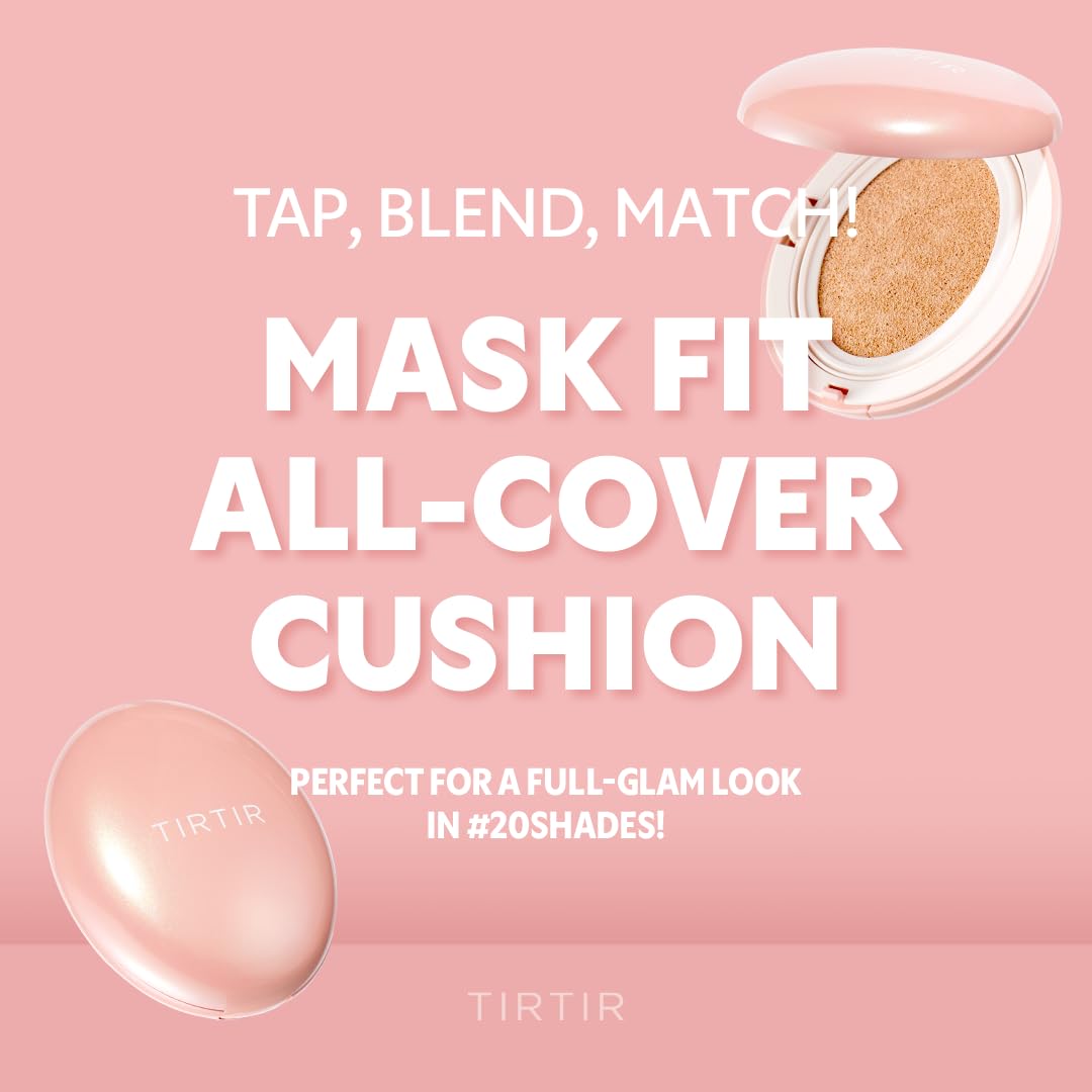 TIRTIR Mask Fit All Cover Pink Cushion Foundation | High coverage, Velvety Matte Finish, Lightweight, Flawless, Corrects Redness, Korean Cushion (#21C Cool Ivory, Full Size, 0.63 Fl Oz)