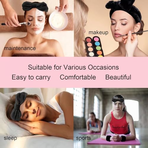 LIEWEILS Makeup headband,spa Headband and Wristband Set,bubble Skincare Headbands with Wristbands and Hair Scrunchies Set for Skin Care Makeup Removal Shower (Black-6pcs)