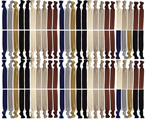 Kenz Laurenz 100 Hair Ties No Crease Ribbon Elastics Ouchless Ponytail Holders Hair Bands (100 Hair Ties-Neutral Tones)