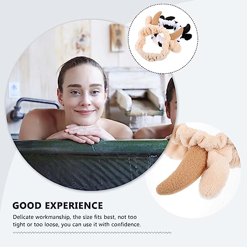 FRCOLOR Animal Spa Headband 2Pcs Cow Headband Skincare Soft Plush Hairband for Makeup Face Wash Cosmetic Shower Elasticity Cow Makeup Headband for Home