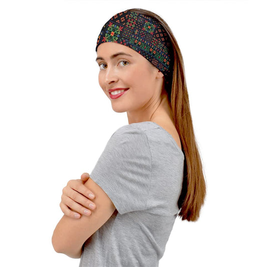CowCow Womens Aztec Patch Work Pattern Dark Lightweight Headscarf