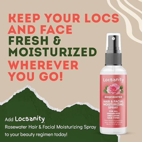 Locsanity Pure Rosewater Hair and Facial Spray – Trial Size Hydrating Face Mist to Soothe, Refresh, and Rejuvenate Skin, Reduce Oil and Buildup (4oz)