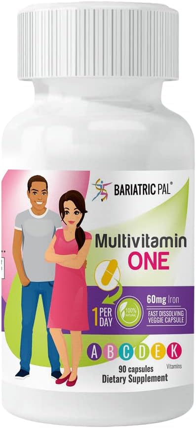 BariatricPal 90-Day Bariatric Vitamin Bundle (Multivitamin ONE 1 per Day! Capsule with 60mg Iron and Calcium Citrate Soft Chews 500mg with Probiotics - Caramel Apple)