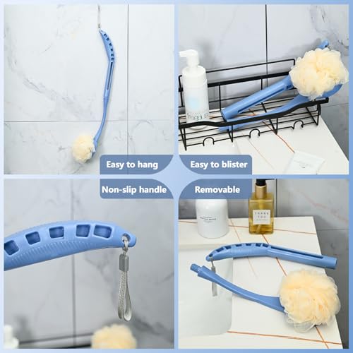 Loofah on a Stick, 20.5” Shower Sponge Loofah Back Scrubber, Exfoliation and Improved Skin Health, Back Loofah for Shower for Men Women