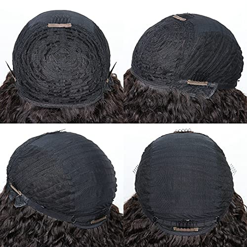 Short Jerry Curly Virgin Human Hair Wigs with Bang Full Machine Made 150% Density None Lace Front Wig 100% Unprocessed Natural Color Brazilian Hair Glueless Wig (12inch, Natural Black)