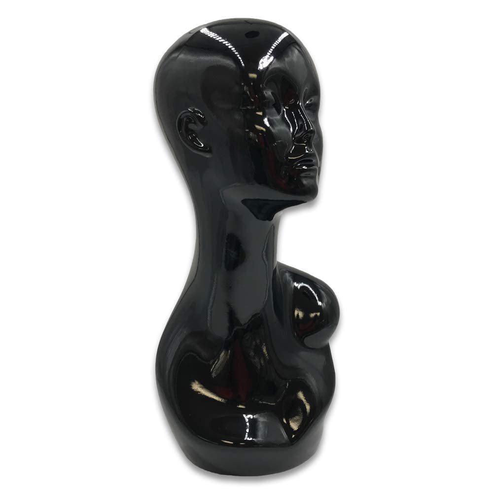N'icePackaging - Life-Sized Glossy Black Mannequin Head - Poly-Resin - For Merchandise or Showcase - Free-Standing - Hats/Wigs/Necklace/Scarfs