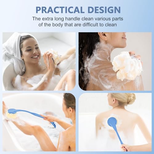 Loofah on a Stick, 20.5” Shower Sponge Loofah Back Scrubber, Exfoliation and Improved Skin Health, Back Loofah for Shower for Men Women
