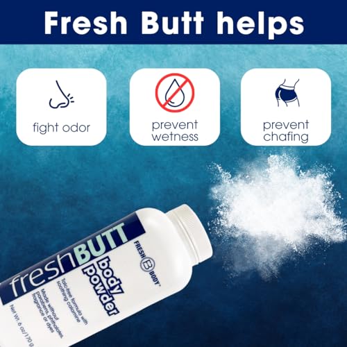 Fresh Body FB Butt Body Powder for Women & Men - Anti-Chafing, Anti-Itch, Odor & Sweat Absorbing + Calamine - Friction Fighting, Talc-Free, Unscented, 6oz