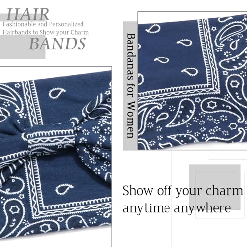 SAWINDA Wide Boho Headbands for Women Floral Print Twist Knot Elastic Non-Slip Womens Head Bands African Style Daily Life Yoga Sports Hair Wraps 4 Pack
