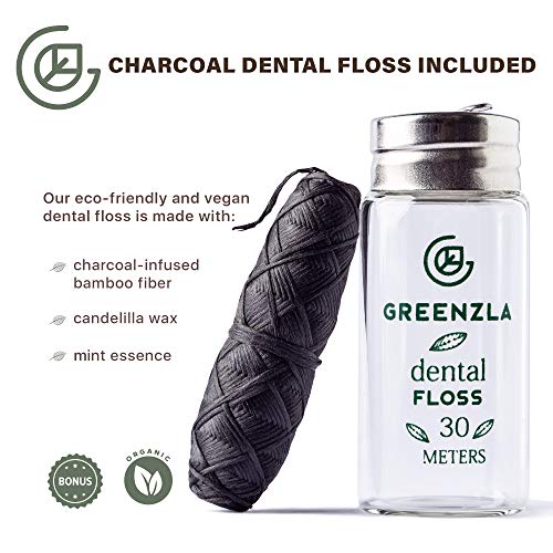 GREENZLA Organic Bamboo Toothbrushes, 4 Pack Sturdy BPA Free Soft Bristles Toothbrushes for Adults with Toothbrush Travel Case & Charcoal Dental Floss, Biodegradable & Compostable Wooden Toothbrushes