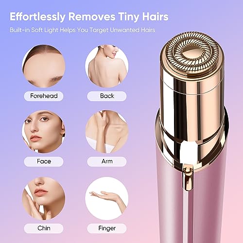 Xinvinx Facial Hair Removal for Women- as Seen on TV Painless Face Shaver -Painless Womens Facial Hair Remover with 2 Replacement Heads, Lipstick-Sized, USB Rechargeable（White）