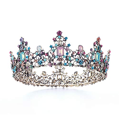 Mcrown Baroque Queen Crown for Womens, Rhinestone Wedding Crowns and Tiaras Costume Party Vintage Hair Accessories with Gemstones