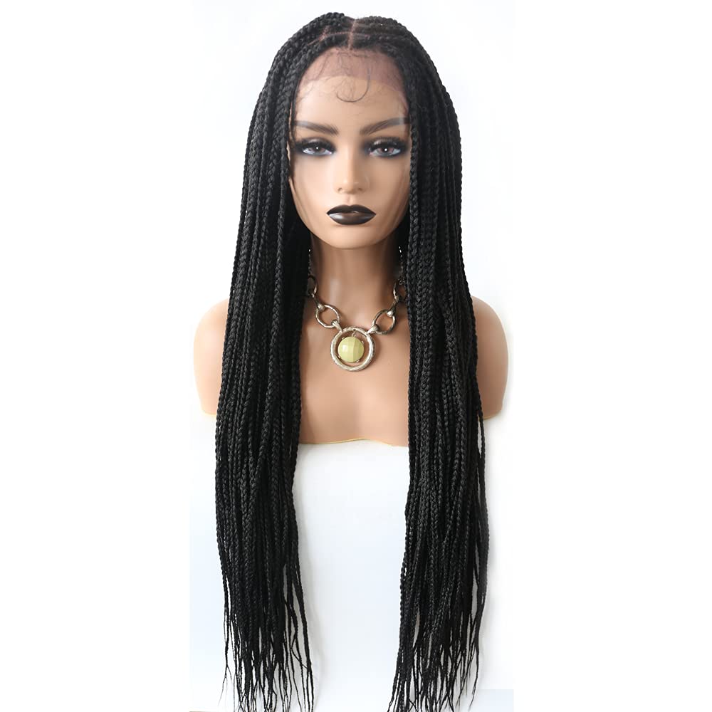 LYRICAL HAIR Cornrow Box Braided Wig for Black Women Lightweight Swiss Lace Front Baby Hair Natural Looking Micro Twist Premium Quality Kanekalon Synthetic Fiber African American Pre-Plucked Full Cap