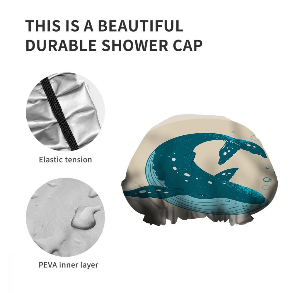 Ceutoiy Reusable Shower Cap Double Waterproof Layers Bathing Hat Blue Whale Shower Cap Swimming in The Underwater Bubble