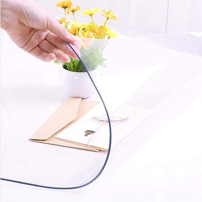 NECAUX 17 x 67 Inch Clear Table Protector, 1.5mm Thick Plastic Desk Pad Mat of Desk Vinyl Like Plexiglass Sheet for Coffee Table Craft Table Folding Dining Table Dresser Vanity Makeup Room Decor