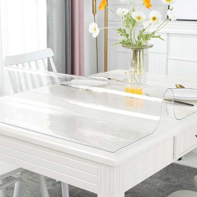 Warmstar Clear Table Cover Protector 18 x 60 Inch,1.5mm Thick Plastic Table Cover Rectangle,PVC Clear Table Protector,Desk Protector Mat for Kitchen, Dresser, Writing Desk，Dining Room Table