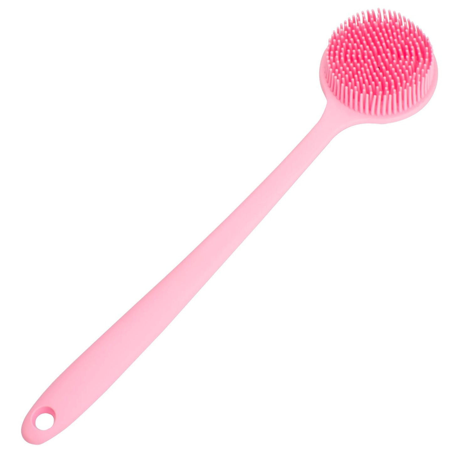 DNC Soft Silicone Back Scrubber Shower Bath Body Brush with Long Handle (Pink)