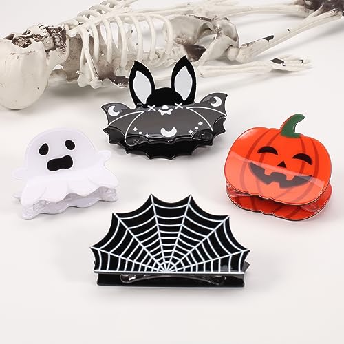 Halloween Hair Clips for Women Girls Punk Vintage Spider Web Skeleton Skull Hand Hair Claw Clips Strong Hold Non Slip Hair Clip Hair Grips Halloween Gifts Hair Accessories