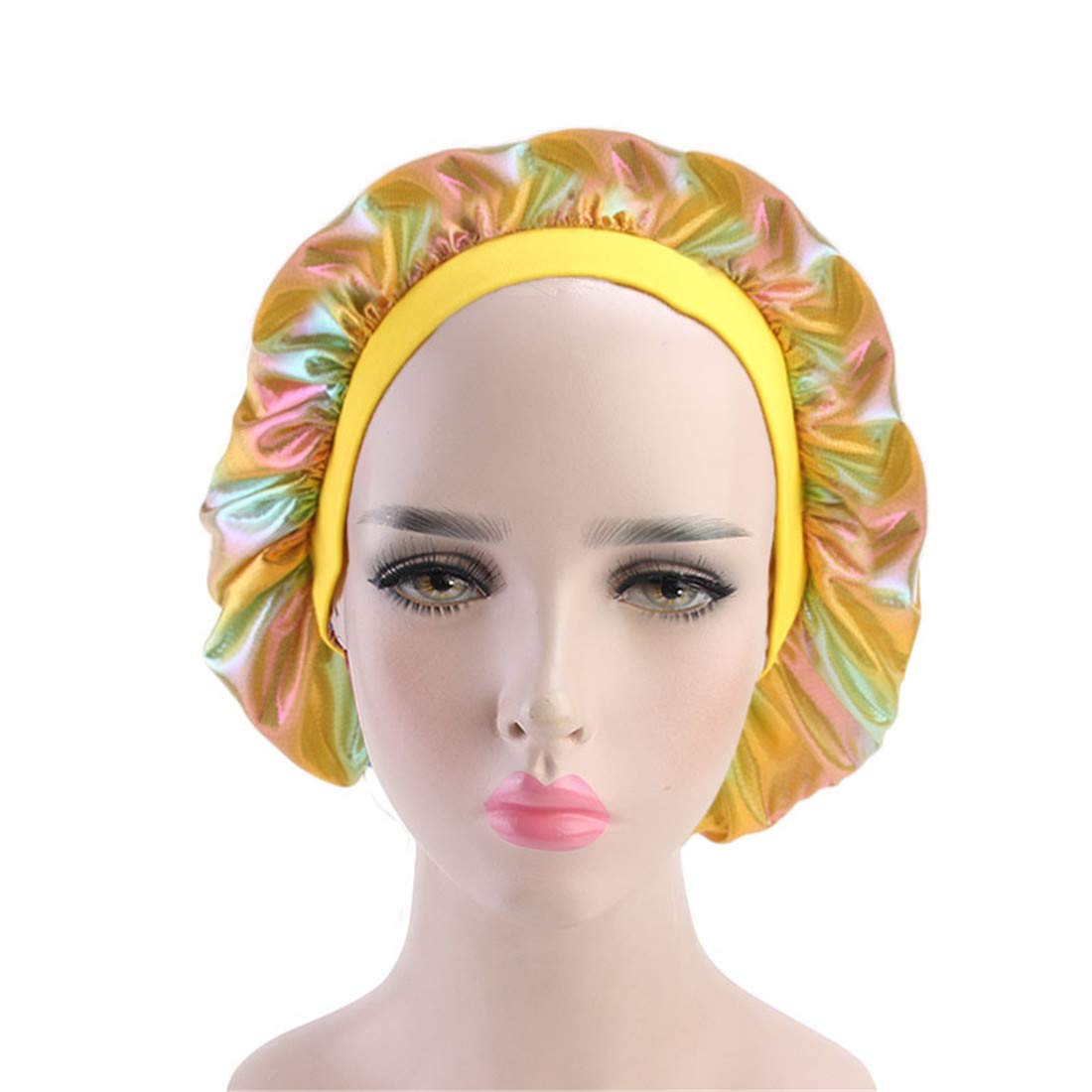 Qhome Luxury Wide Band Satin Bonnet Cap Comfortable Night Sleep Hat Hair Loss Cap