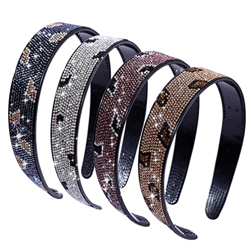 Cutewing Womens Fashion Rhinestone Headbands Bling Headband Sparkly Teeth Comb Hairbands Non Slip Hair Hoop Hair Accessories for Girls Ladies with 4PCS