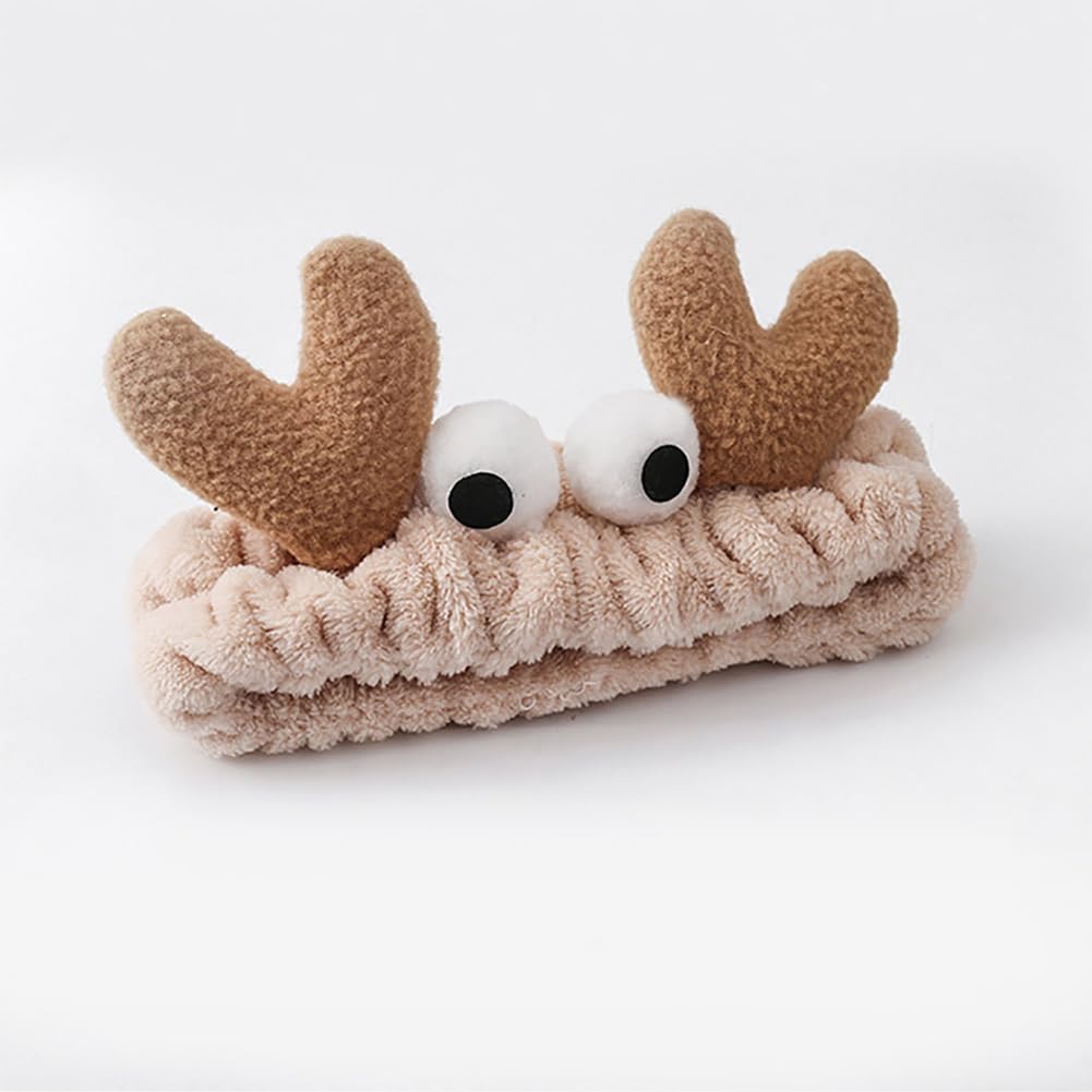 CJKDXDH Spa Headband for Washing Face Cute Crab Eyes Skincare Headband for Women Girls Microfiber Makeup Headband Creative Hair Accessories (Khaki)