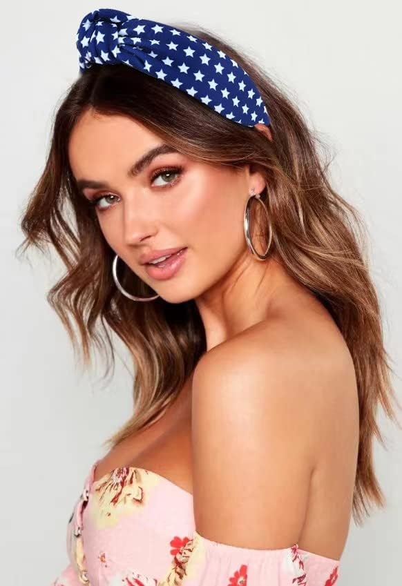 CULHEITE Knotted USA Flag Headband 4th of July Headband Red White Blue Patriotic Stars Hair Band Independence Day Fashion Holiday Hair Accessories