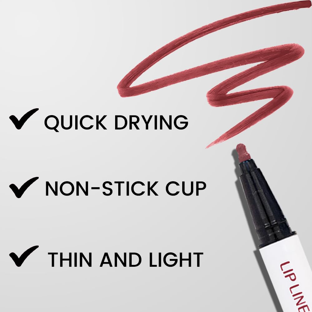 2Pcs Longwear Liquid Lip Liner Stain Marker Pen Set Long Lasting Waterproof, Black Cherry Wine Red Matte Permanent 24 Hour Lip Liner and Lipstick Combo, Color Stay Lipliner All Day Lips Stain peel off