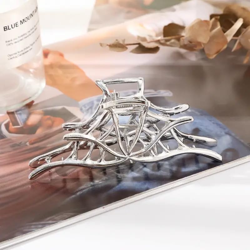 Metal Silver Hair Claw Clips - Spider Web Design for Thick or Thin Hair, Strong Hold for Cosplay Party Accessories (1Pc)
