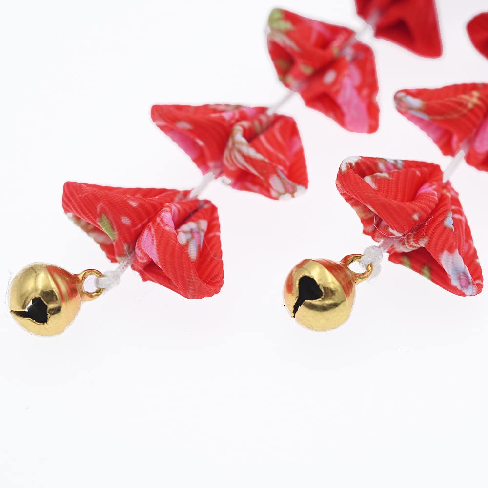 Japanese Style Women Flower Hair Clip Tassel Hair Ornament, Kimono Decor Fabric Hanfu Hairpin Accessories For Christmas Party Costume Gift (Red)