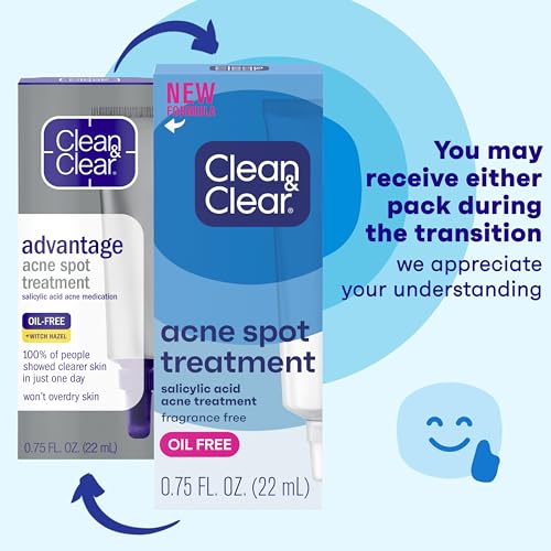 Clean & Clear Advantage Acne Spot Treatment Gel Cream, 2% Salicylic Acid Acne Medication, Witch Hazel, Oil-Free Gel Pimple Cream for Adults & Teens, Salicylic Acid, 3 x.75 Fl. Oz