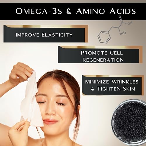 Korean Facial Sheet Masks - Unscented Caviar Essence Spa Masks Packed w/Omega-3s - Nourish, Revitalize & Hydrate Your Skin - Suitable for All Skin Types (8 Pack)